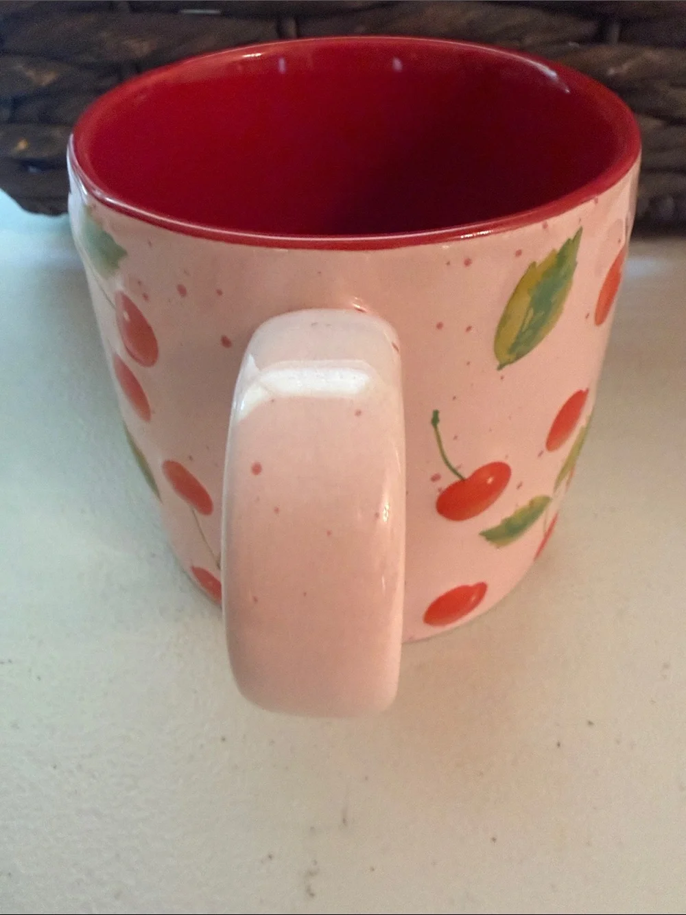 Pink Cherry Ceramic Coffee Mug with Red Interior